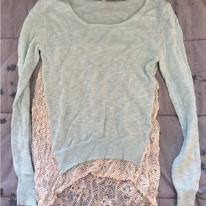 Light Blue Knit Sweater with Lace Back